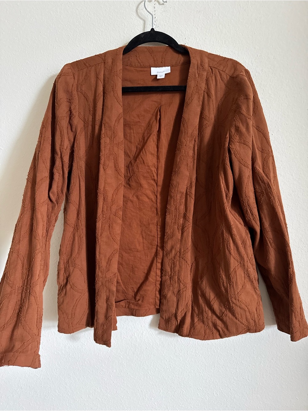 J. Jill Pure Jill Burnt Orange Open Front Embroidered Cotton Cardigan S